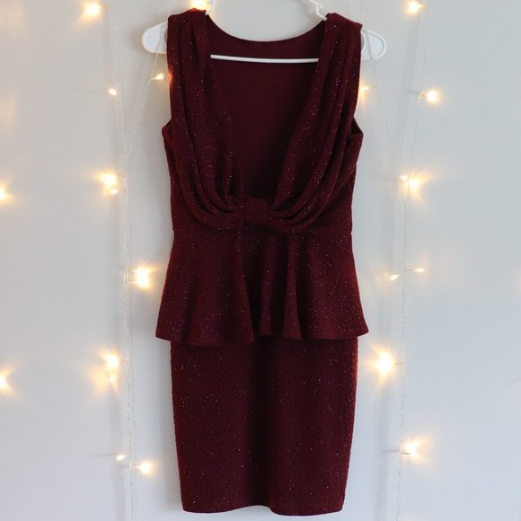 Sparkly Backless Fitted Burgundy Dress | 090 - Picture 3 of 6